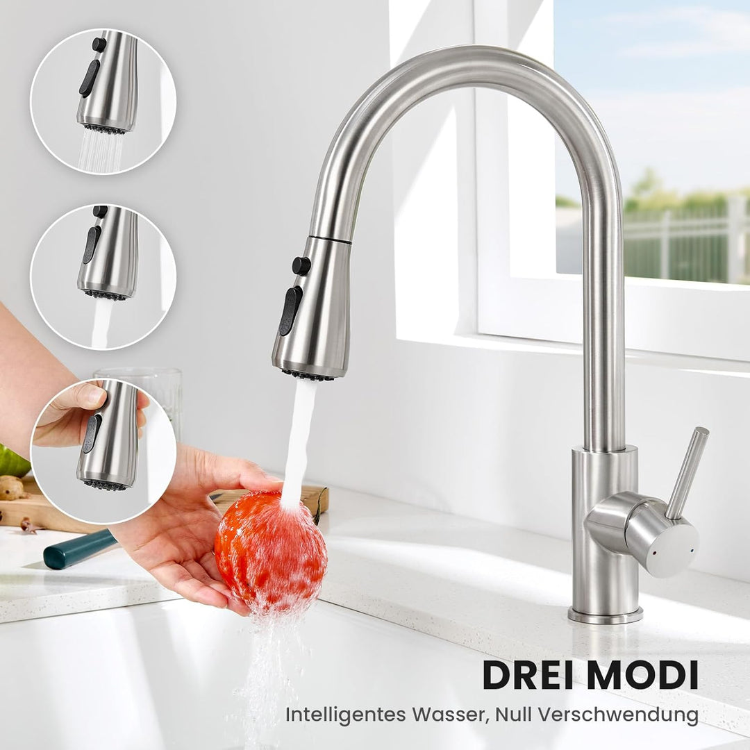 CECIPA Wasserhahn Küche mit 3 Modi, Hochdruck Küchenarmatur mit Brause Ausziehbar, Mischbatterie Küc