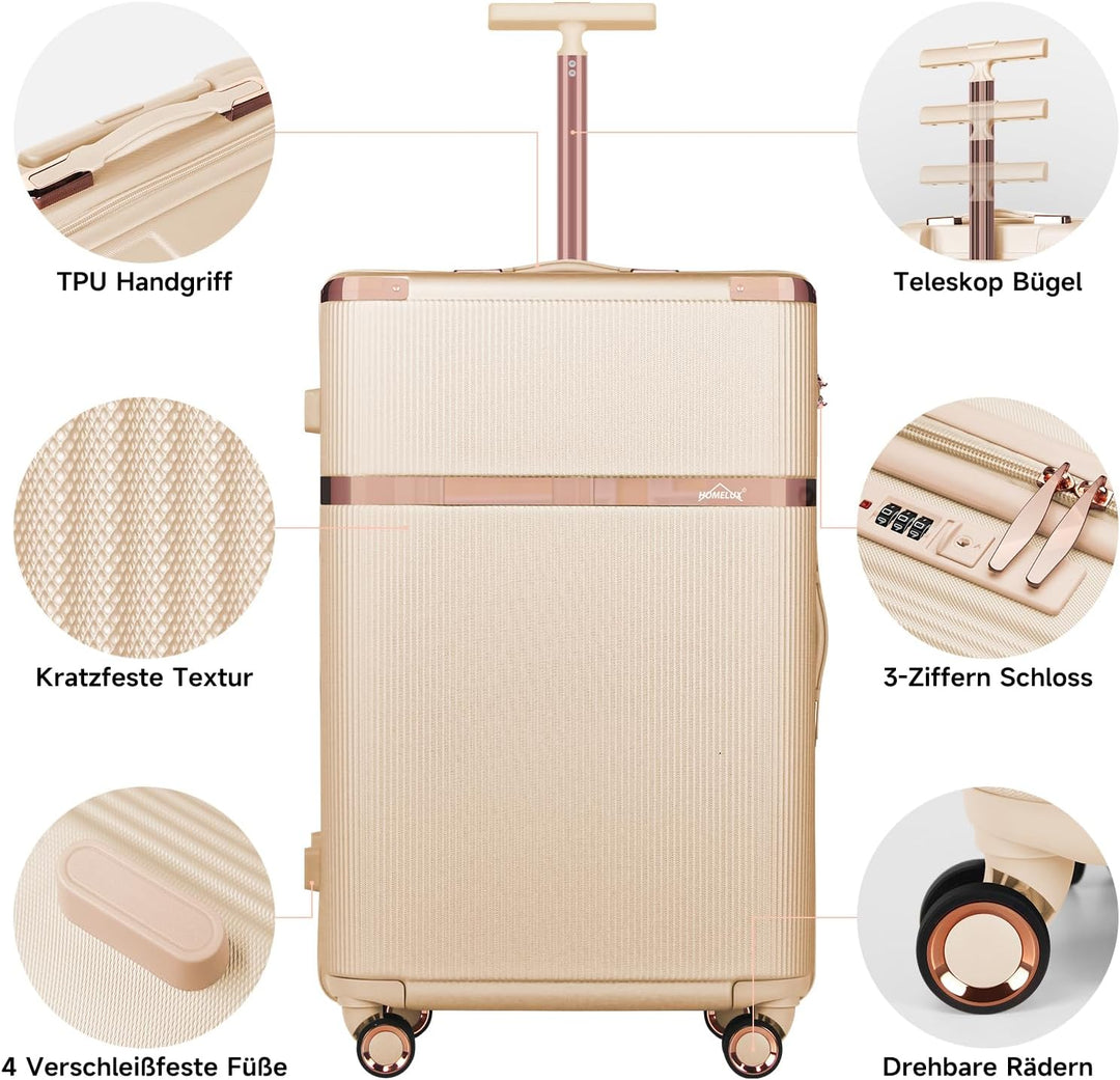 HOMELUX Kofferset 3 Teilig (M/L/XL) Hartschale,Teleskop Bügel, ABS | Reisekoffer mit 4 360° Rollen &