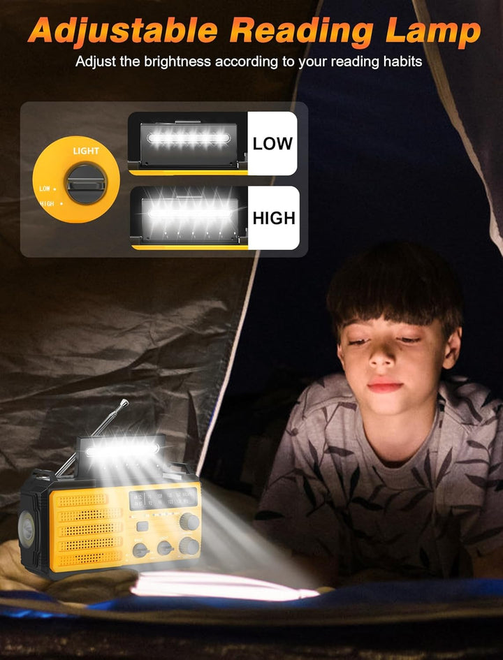 Tragbarer Solarradio Kurbelradio mit 3 Lademöglichkeiten, 8000 mAh Powerbank, AM/FM-Radio, SOS-Alarm