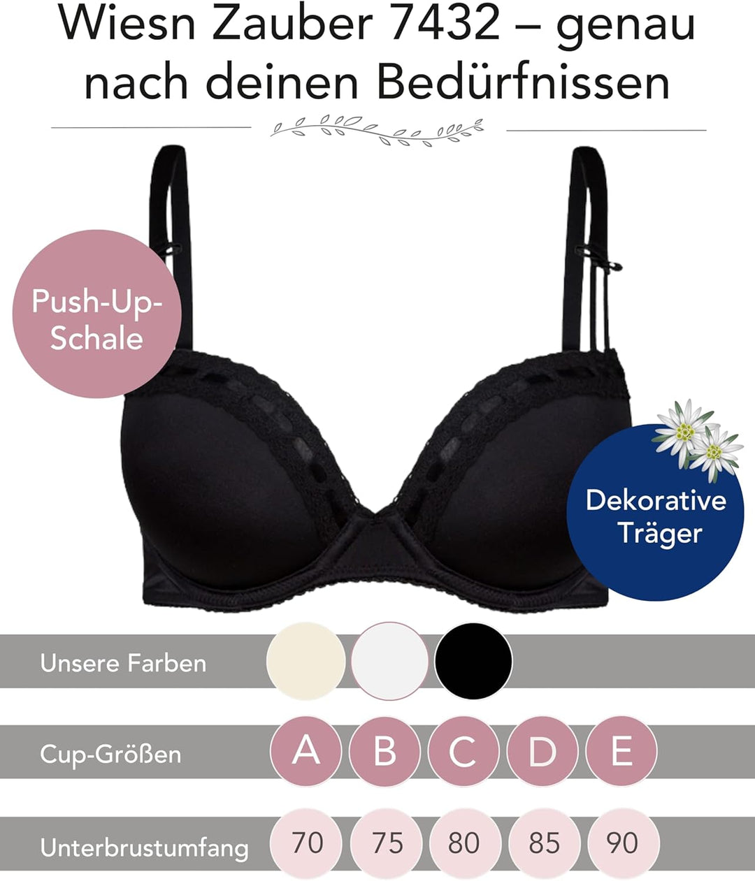 Susa Damen Dirndl 7432 Push-Up BH, Schwarz (Schwarz 004), 70A