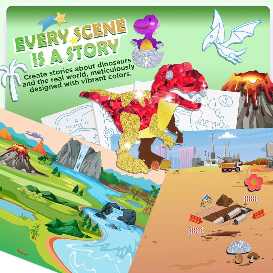 URMYWO Folienspass Kinder, Dinosaurier und Weltraum Foil Art FüR Kinder,Bastelsets FüR MäDchen Junge