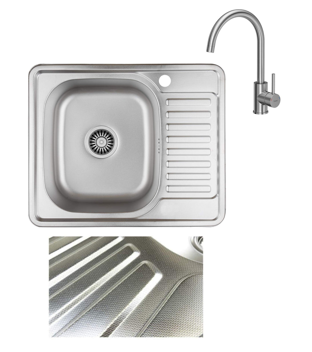 VBChome Einbauspüle mit Armatur 58x48 Leinenstruktur ab 45er Unterschrank Edelstahl Küchenspüle Spül