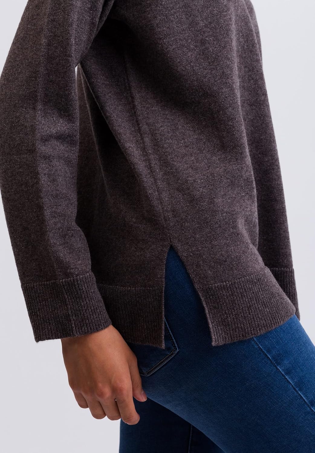 CASH-MERE.CH 100% Kaschmir Damen Pullover mit geradem Schnitt und Seitenschlitz | Sweater V-Ausschni