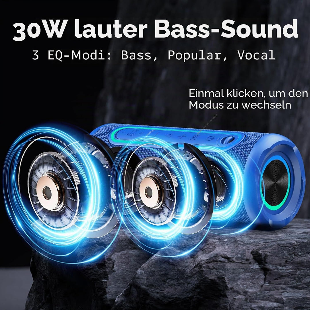 TIMU Bluetooth Lautsprecher mit Licht, Bluetooth 5.4 Musikbox, 30W Dual Lautsprecher, Dualen Bass-Tr