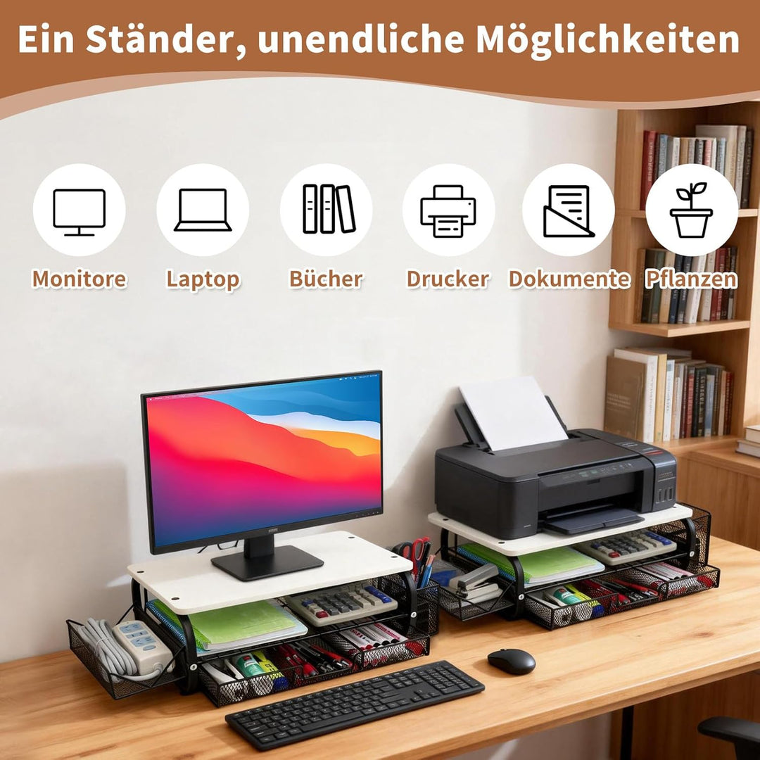 Monitorständer Ergonomischer Monitorständer 30kg/66lbs, multifunktional für Monitor/Drucker/Akten, e