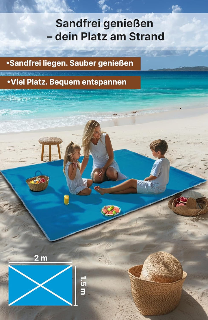 Menz Stranddecke sandfrei 1,5 x 2 m – Picknickdecke wasserdicht &amp; leicht, Picknick Decke kompakt &amp; f