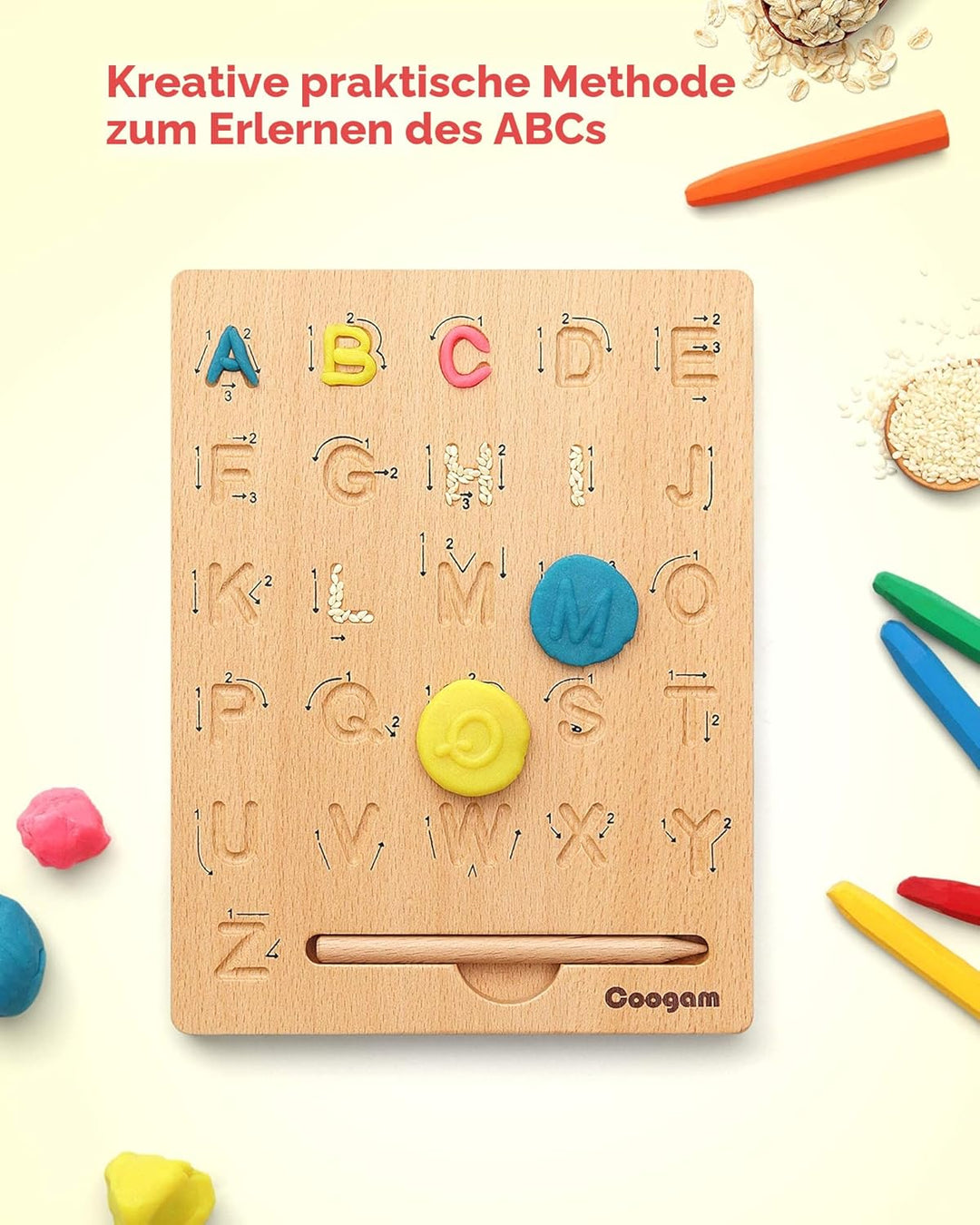 Coogam Hooden Letter Tracing Board Doppelseitig, Alphabet 123 Zahlen Erkenntnis Montessori Frühes Le