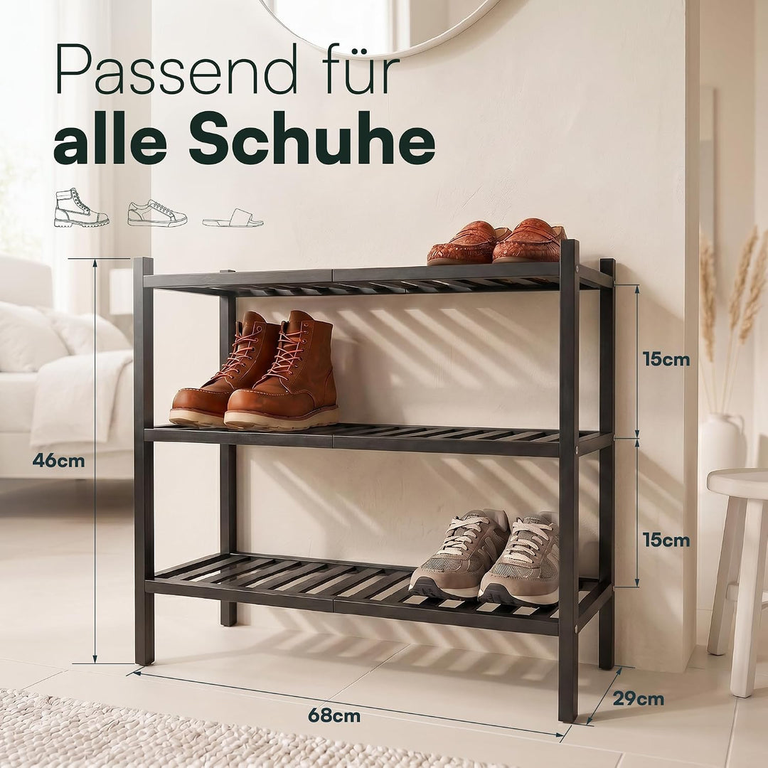 BAM BOO BOX - Schuhregal aus Bambus, Schuhablage mit 3 Ebenen, 68 x 28 x 46 cm, Erweiterbar Stapelba