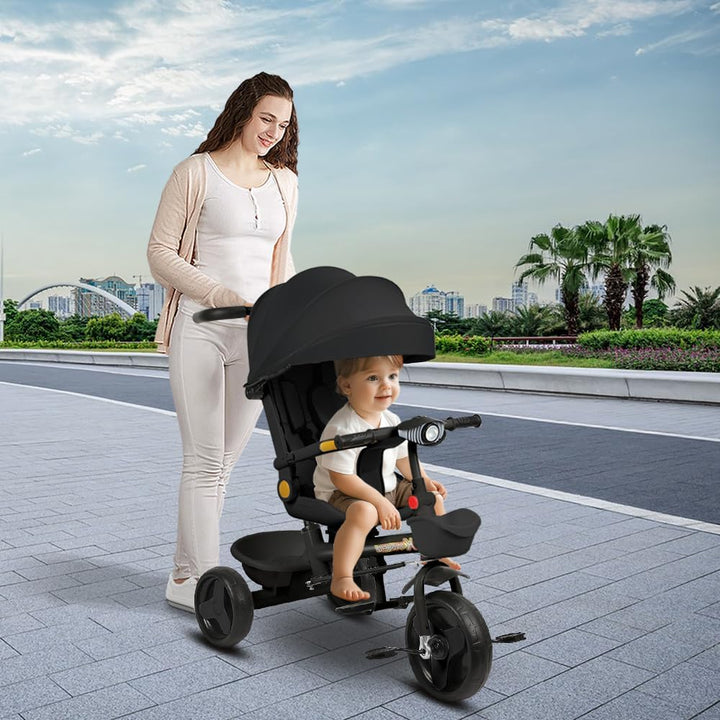 Multi-Funktions-Kinderdreirad, Dreirad 5 in1, Kleinkind-Dreiräder-Kinderwagen, mit Verstellbarem Sch