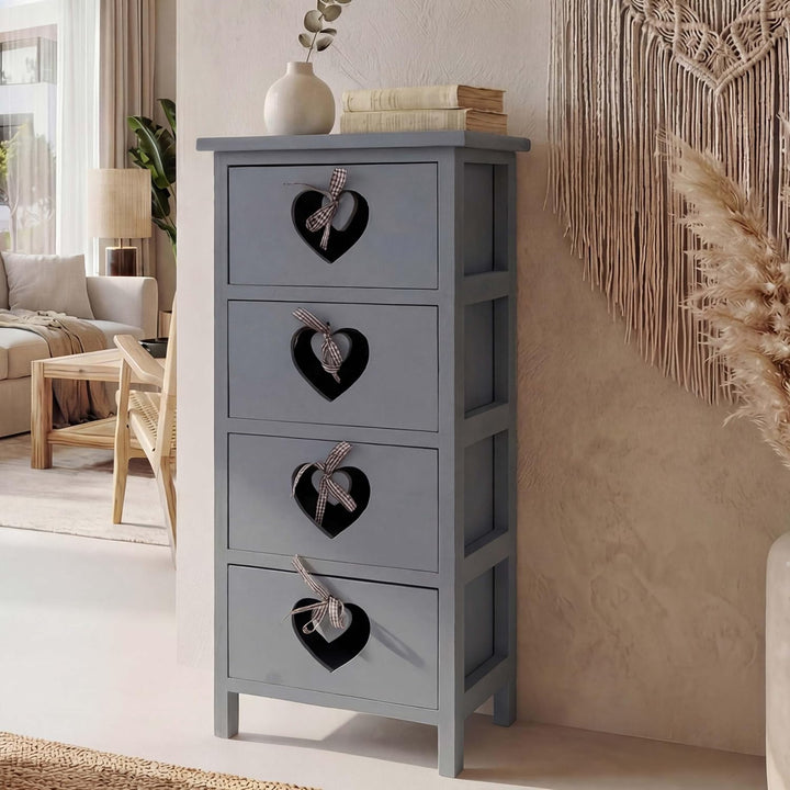 Mendler Kommode Forli, Schubladenkommode Schrank, 4 Schubladen mit Herzen 70x29x25cm, Shabby-Look, V