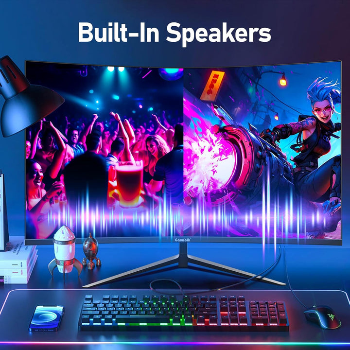 Gawfolk Gaming Monitor 24 Zoll Curved 180Hz, 165Hz PC Monitor Full HD 1080P, Rahmenloses 2800R Compu