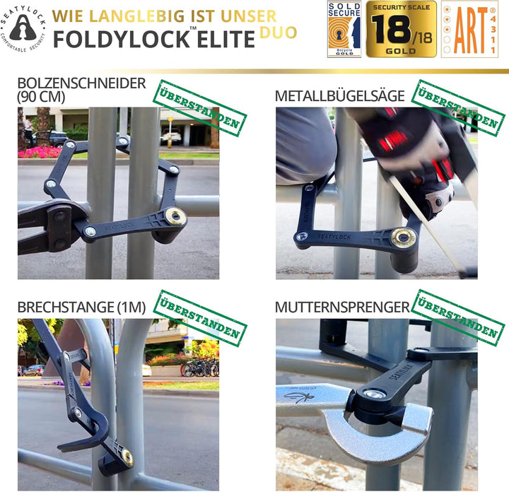 FoldyLock Elite 2x Fahrradschloss mit Schlüssel – Patentiertes Faltschloss Set mit Halterung - Tests
