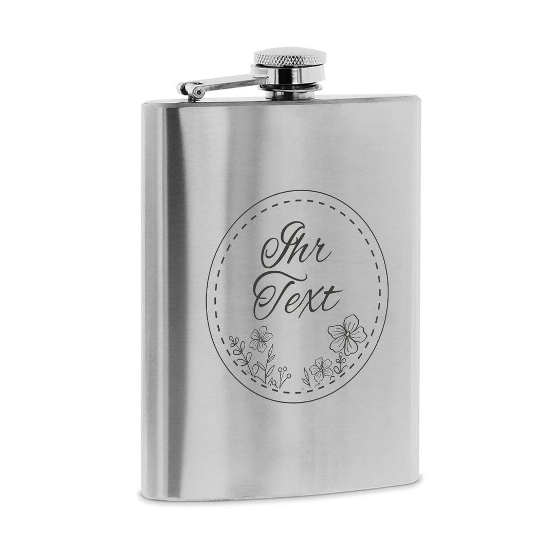stempel-fabrik – personalisierbarer Flachmann aus Edelstahl mit Name – Motiv Papierdekor – Taschenfl