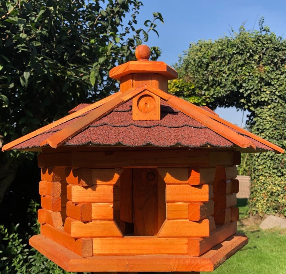 handgefertigtes Sechseck Vogelhaus aus Holz wetterfest M - XXL mit und ohne Ständer I Futterhaus I F