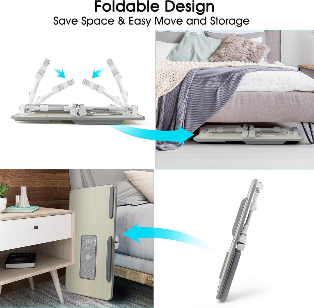 Laptoptisch fürs Bett, Höhenverstellbar, Winkelverstellbar, Betttisch Klappbar mit Laptop Kühler, Sc