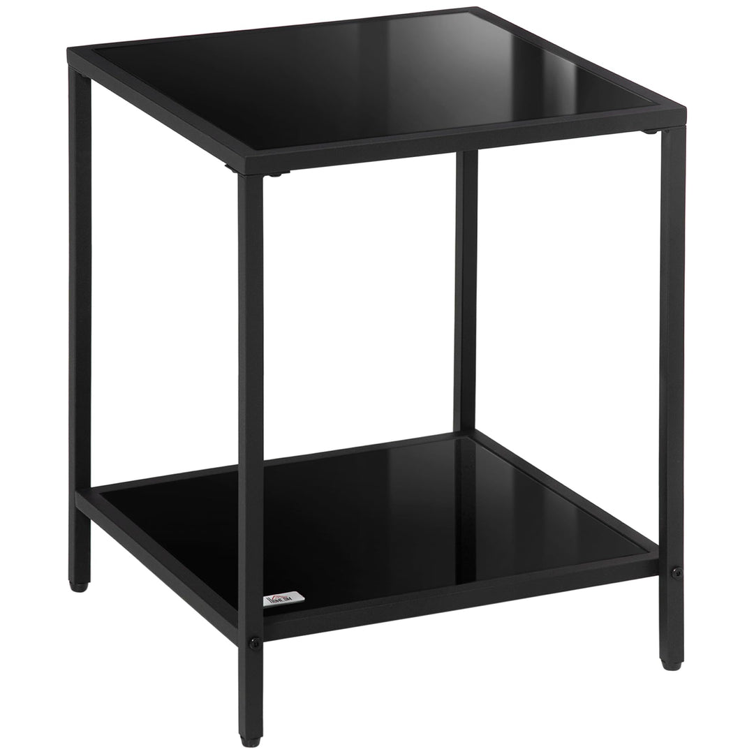 HOMCOM Beistelltisch Quadratischer Couchtisch mit 2 Ebenen, Wohnzimmertisch aus Hartglas und Stahl,