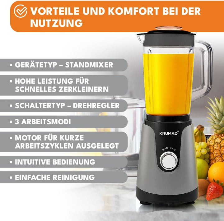 Standmixer 1200W – Hochleistungsmixer mit 1,2 L Tritan-Behälter, 2 Geschwindigkeiten & Pulsfunktion