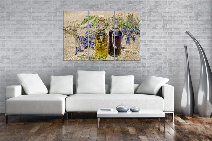 deyoli edles Öl mit Lavendel Format: 120x80 cm (3Teilig) als Leinwandbild, Motiv fertig gerahmt auf