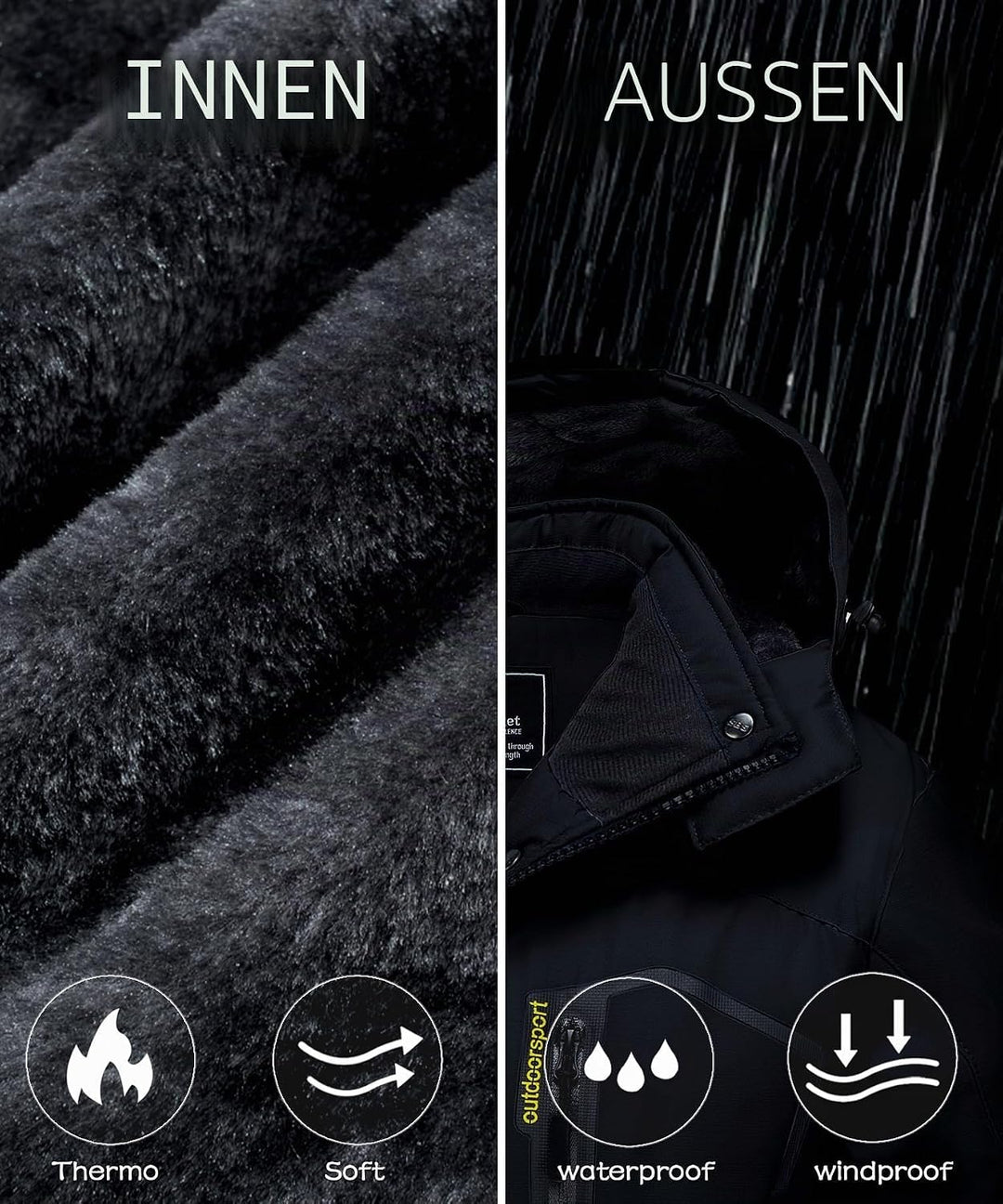 TACVASEN Damen Übergangsjacke Warm Winterjacke Gefüttert Wanderjacke Ski Jacket mit Wasserdichtem Re