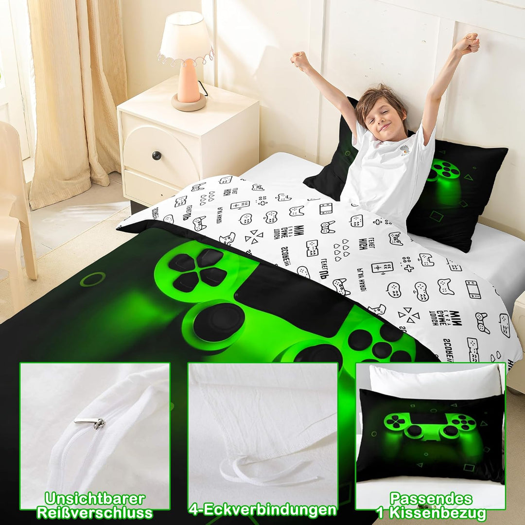 Gamer Bettwäsche Sets für Jungen 155x220,Gaming Bettbezug Kinder Teens Männer Videospiel Zimmer Deko