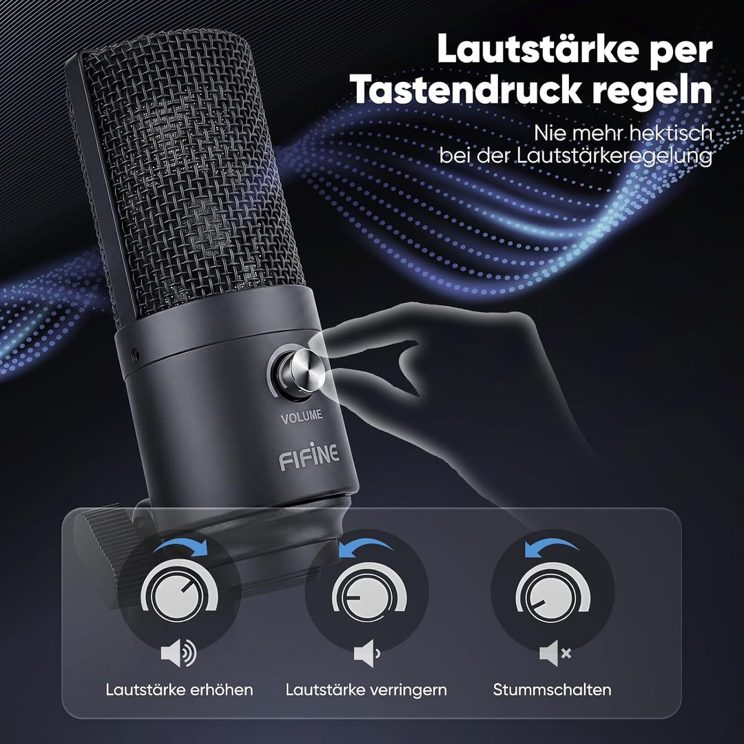 FIFINE USB Mikrofon PC Streaming, Podcast Microphone mit Ständer für MAC PS4 PS5, Kondensator Microf