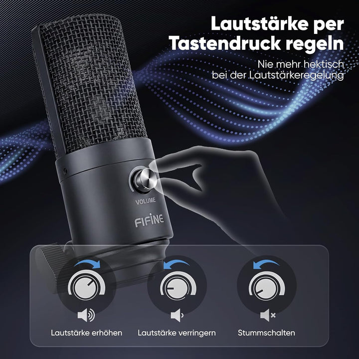 FIFINE USB Mikrofon PC Streaming, Podcast Microphone mit Ständer für MAC PS4 PS5, Kondensator Microf