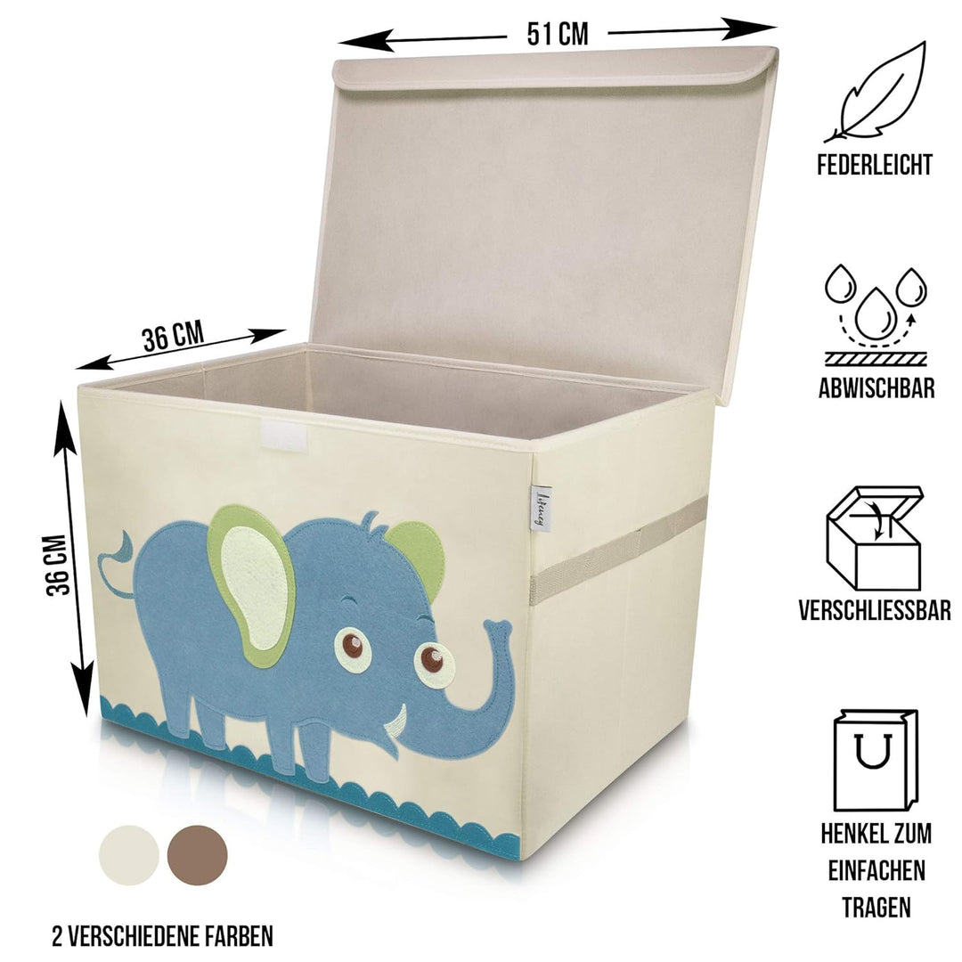 Aufbewahrungsbox Kinder gross 51 x 36 x 36 I Spielzeugkiste I Kiste mit Deckel für Kinderzimmer I Au