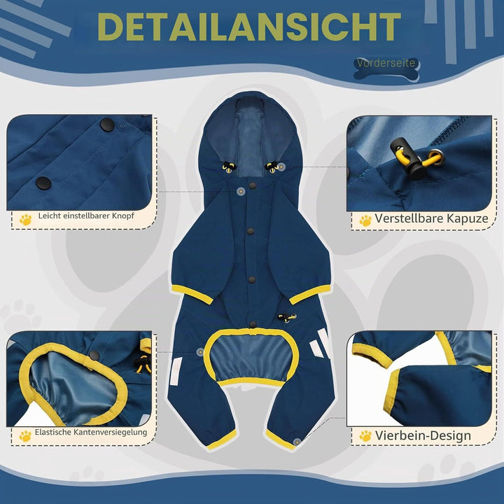 Hunderegenmantel, wasserdichte Hunderegenjacke mit Kapuze, Hunderegenmantel mit Loch für die Leine,