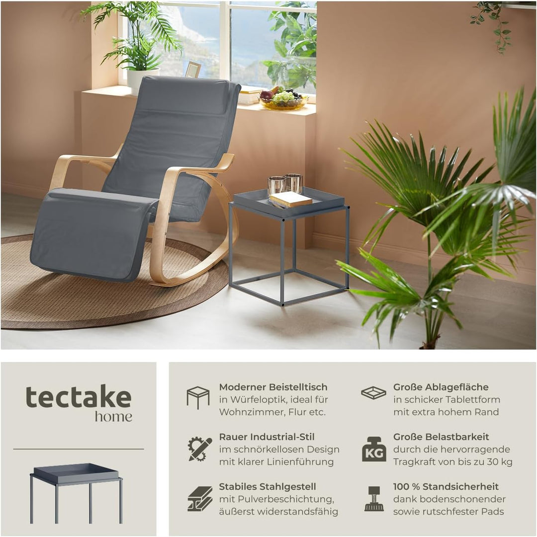 TecTake 800910 Beistelltisch aus Metall, quadratisch, stapelbar, Ablagefläche mit hohem Rand, Tablet