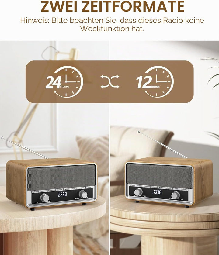 Retro-AM-FM-Radio zum Einstecken an die Wand, digitales Uhr-Radio für Schlafzimmer, mit LCD-Display,