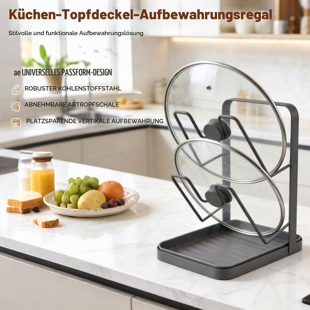Dandin Topfdeckelhalter, Topfhalter Löffelablage Küche, Topfdeckelhalter Küchenutensilien, 2-in-1-De