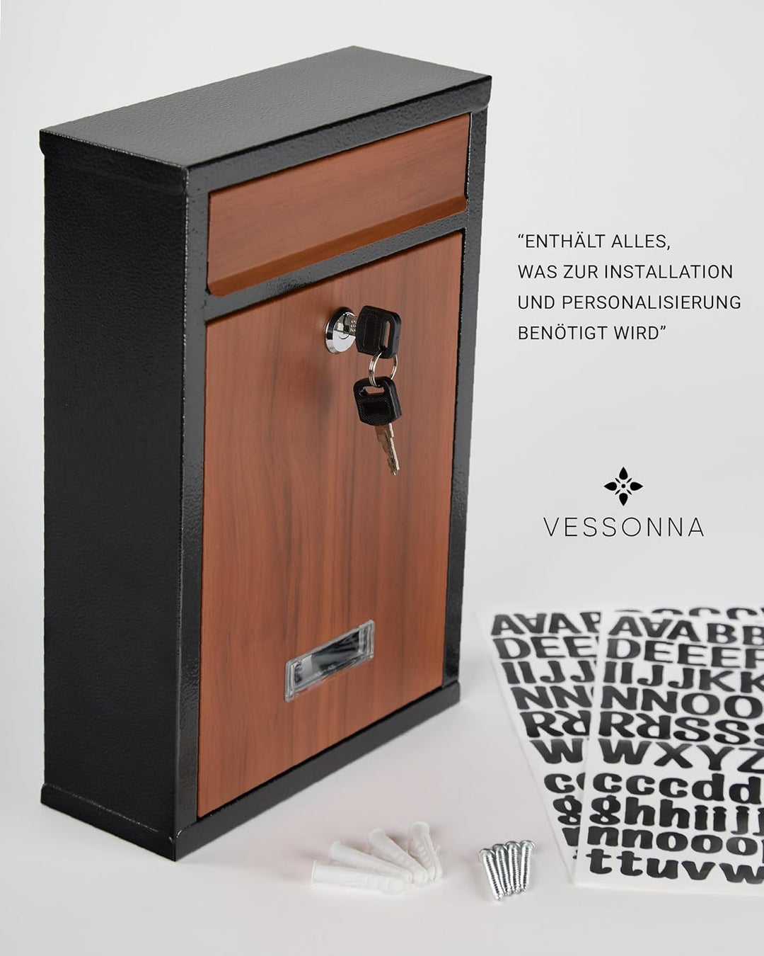 Briefkasten klein personalisiert mit Hausnummer | Verzinkter Stahl in Vintage Holzoptik, wetterfest