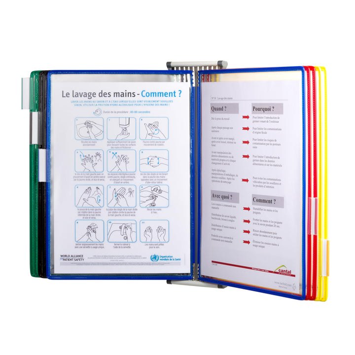 Djois 414109 - Wandmontiertes Metall-Präsentationssystem Tarifold, A4, 10 Taschen, Sortiert, 1 Stück