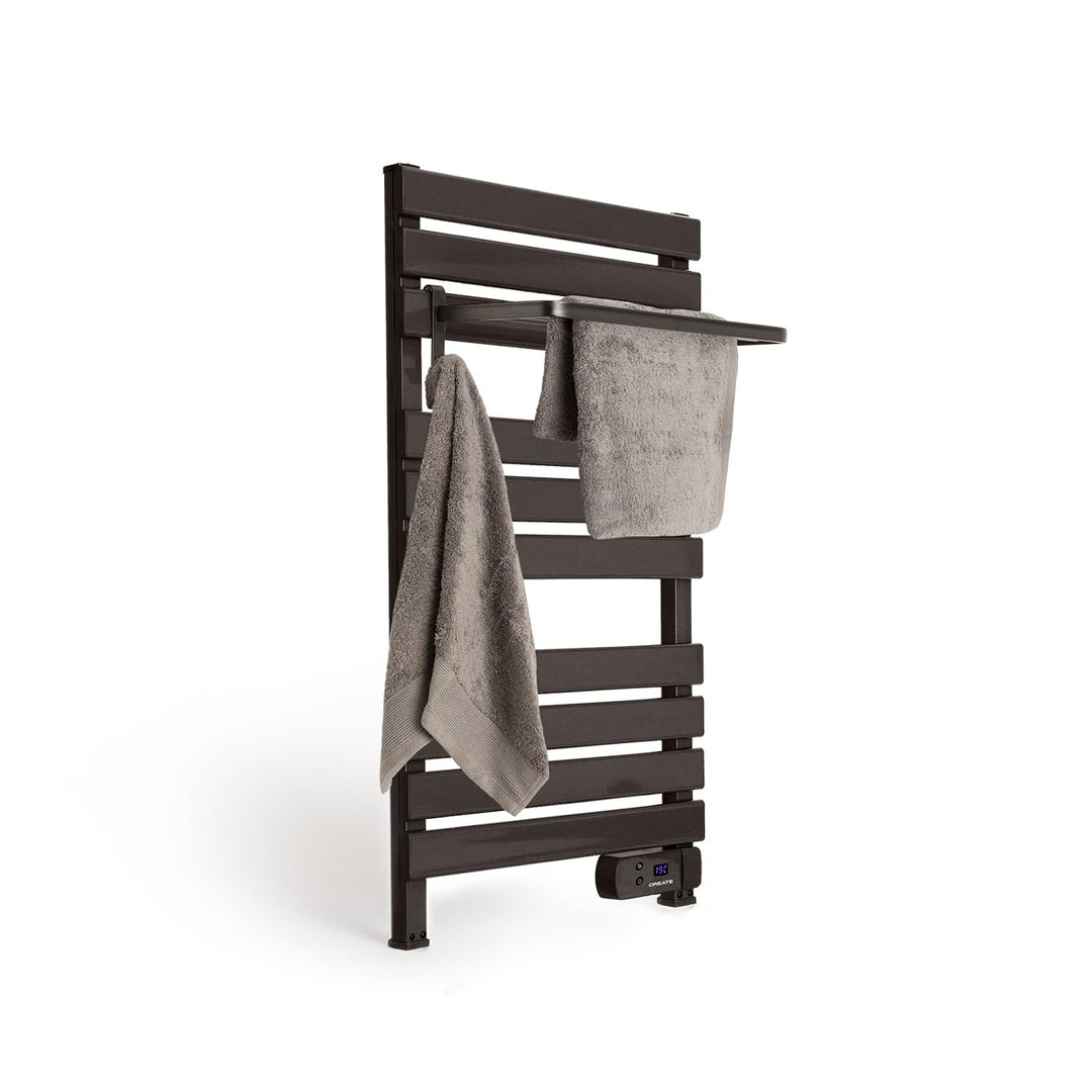 CREATE / WARM Towel 500W / Elektrischer Badheizkörper Schwarz mit Regal / 96,9x5x55cm / Für Boden od