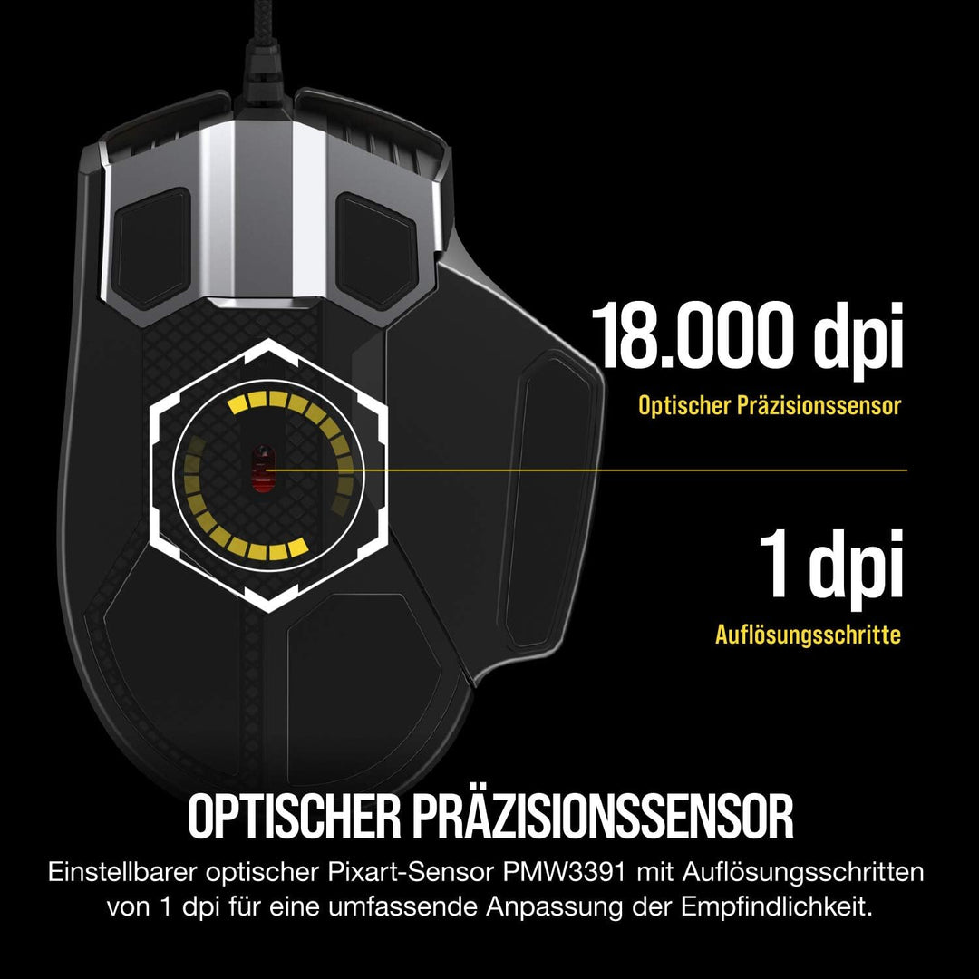 Corsair Glaive PRO RGB Komfortable FPS/MOBA Optisch Gaming Maus (18.000 DPI Optisch Sensor, Austausc