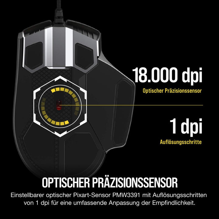 Corsair Glaive PRO RGB Komfortable FPS/MOBA Optisch Gaming Maus (18.000 DPI Optisch Sensor, Austausc