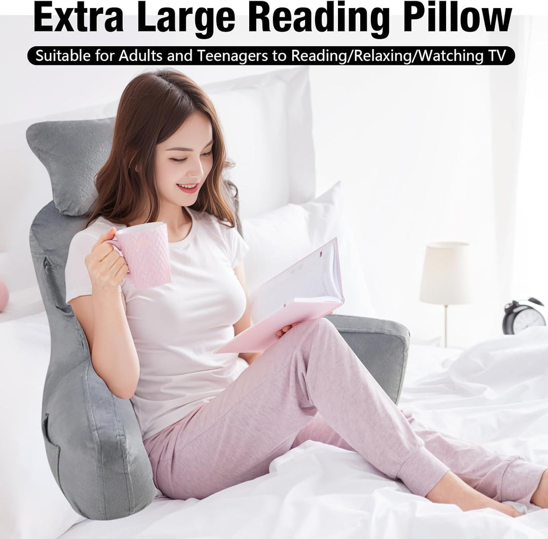 Lesekissen im Bett für Erwachsene, 90x80cm(LxH) Extra gross Rückenkissen zum Lesen mit Abnehmbarer N
