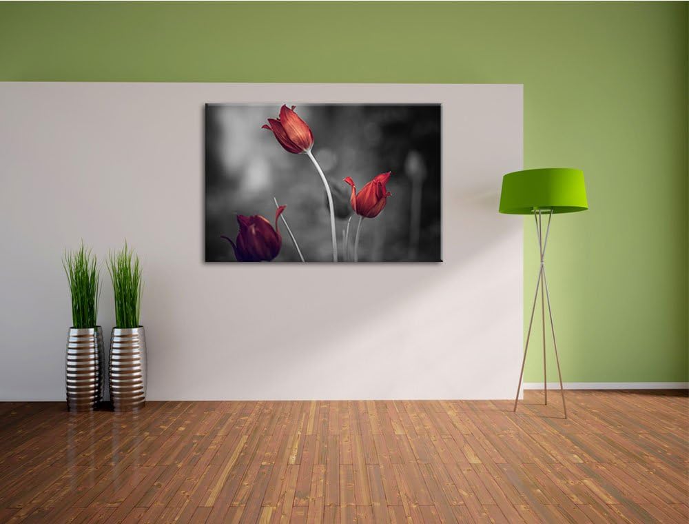 schöne Tulpen schwarz/weiss Format: 100x70 auf Leinwand, XXL riesige Bilder fertig gerahmt mit Keilr