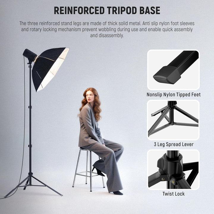 NEEWER ST200B Fotografie Lichtständer, 56–200cm, mit Kugelkopf, 1/4" Schraube, maximale Traglast 4kg