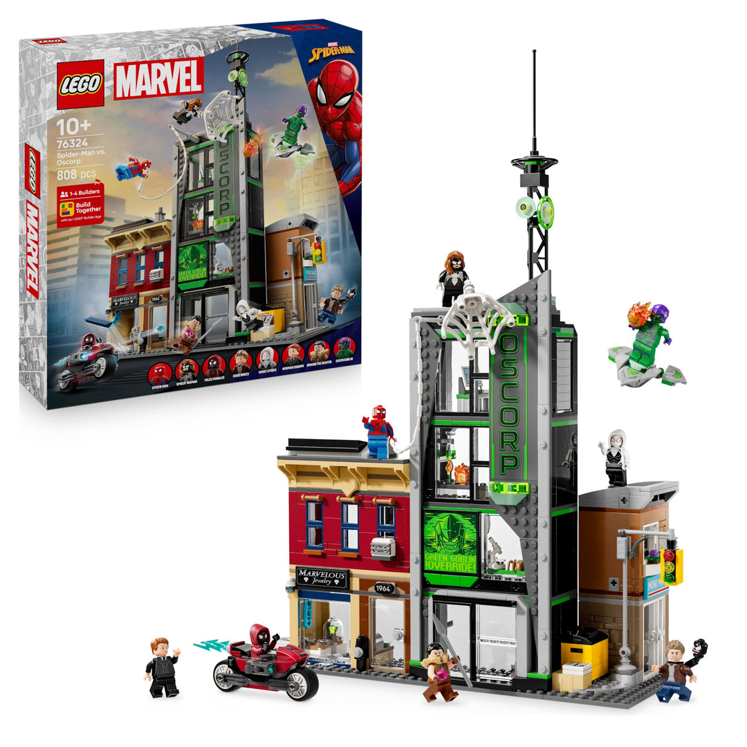 LEGO ǀ Marvel Spider-Man vs. Oscorp - Bauset zum Sammeln für Kinder mit 8 Minifiguren, darunter auch