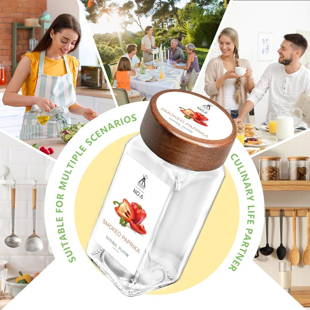 Kappen aus Akazienholz Gewürzgläser orbicular -Set | 24 Gewürzdosen Mit Gewürzetiketten | Perfekte O