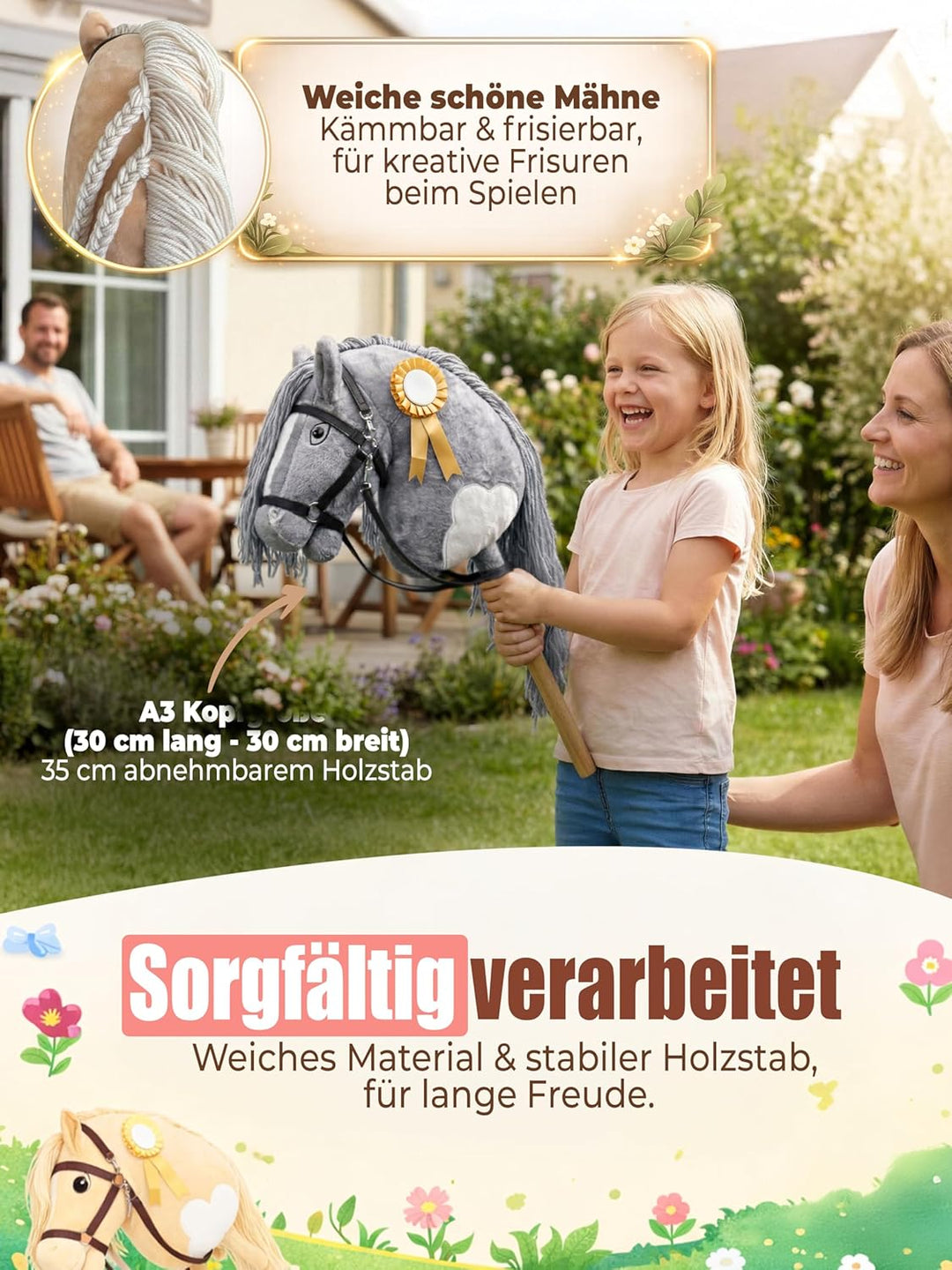 Hobby Horse Steckenpferd – Handgefertigtes Stockpferd für Kinder 4–12Jahre - Realistisches Hobby Hor