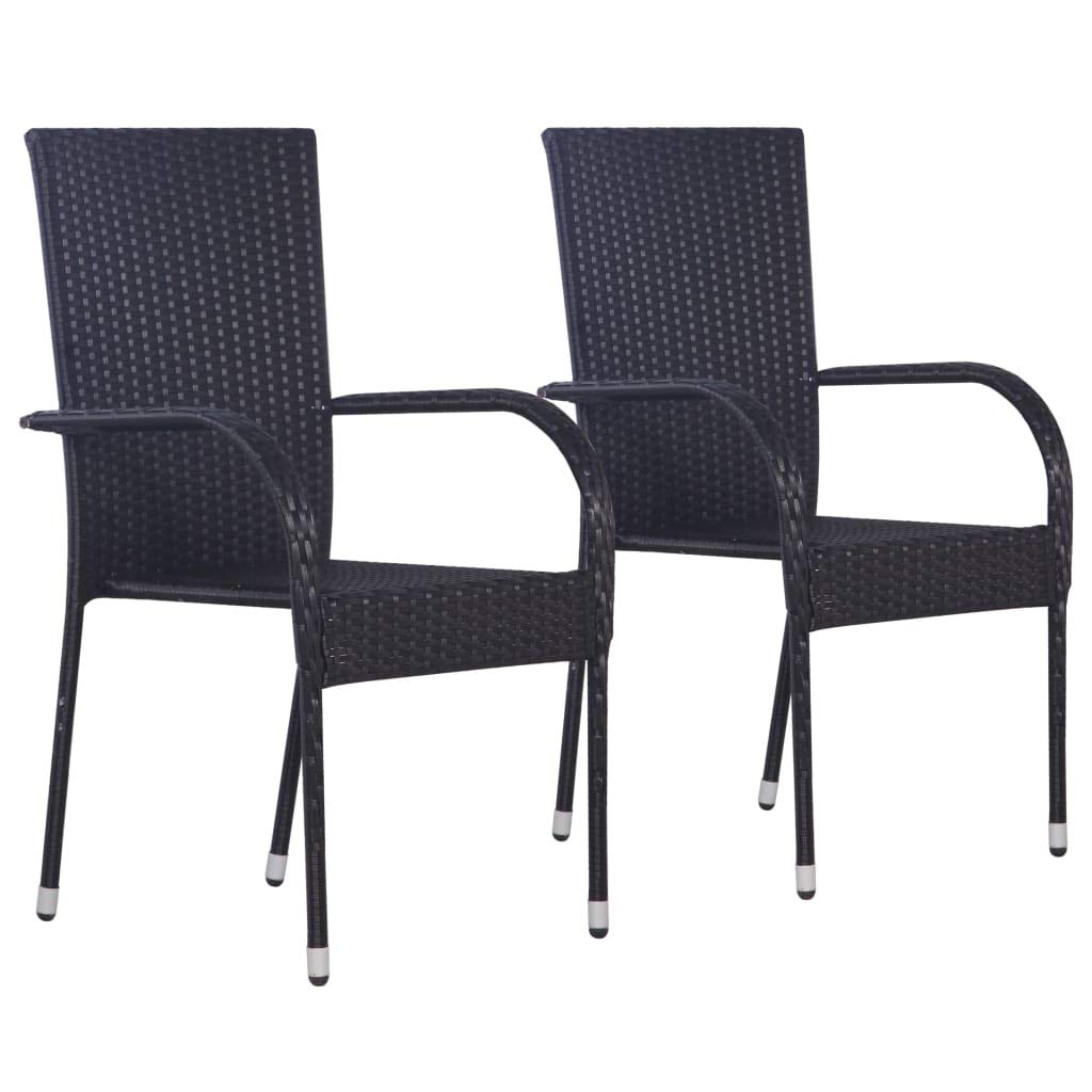 Tidyard Gartenstuhl Bistrostuhl Stapelstuhl Poly Rattan Balkonstuhl, Schwarz, 2 STK. 2 Stk. Schwarz,