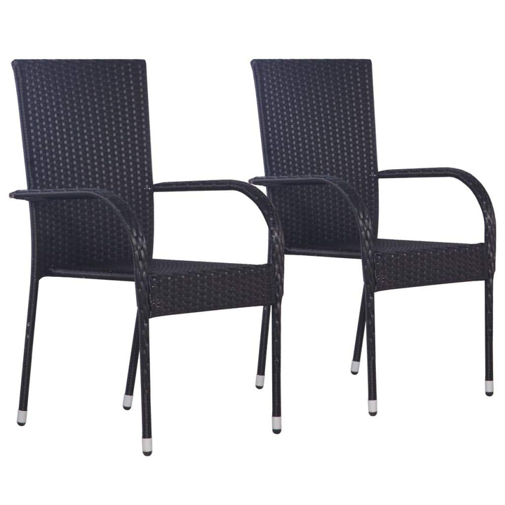 Tidyard Gartenstuhl Bistrostuhl Stapelstuhl Poly Rattan Balkonstuhl, Schwarz, 2 STK. 2 Stk. Schwarz,