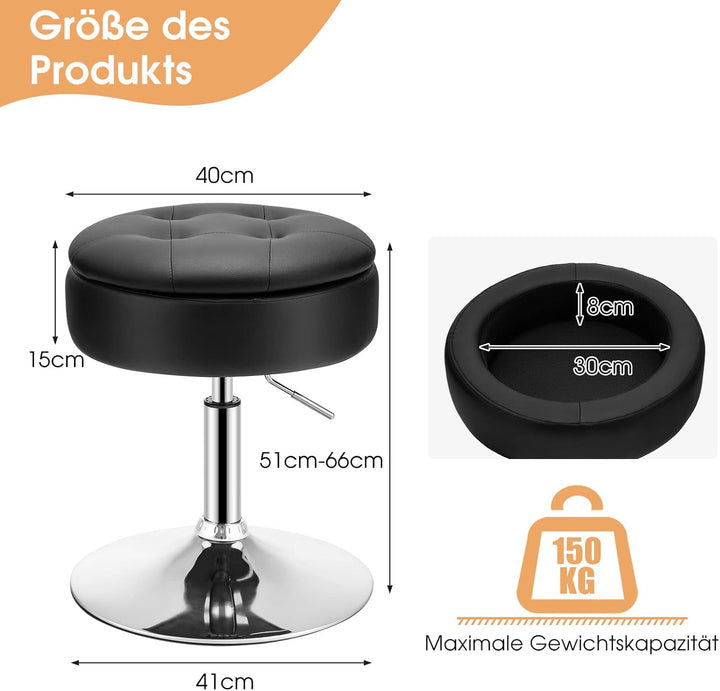 GOPLUS Schminkhocker drehbar, Ottomane mit Deckel, Drehhocker höhenverstellbar 51-56cm für Wohnzimme