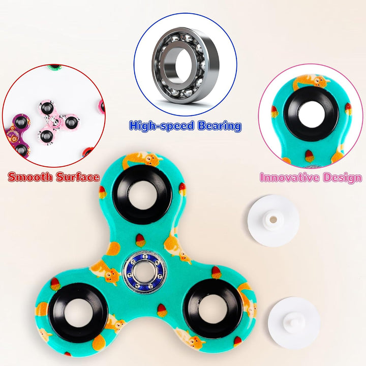 SCIONE [12er-Pack] Fidget Spinner für Kinder mit süssen Tieren (6,3 cm), High-Speed Fingerkreisel, M