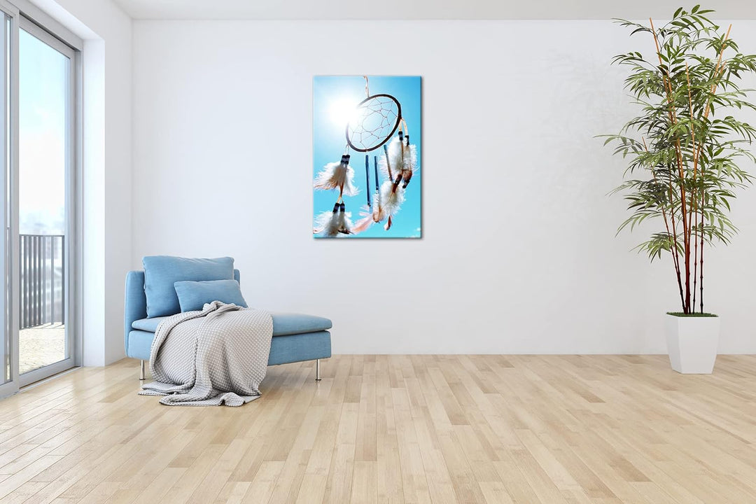 deyoli Sonniger Traumfänger Format: 80x60 als Leinwand, Motiv fertig gerahmt auf Echtholzrahmen, Hoc