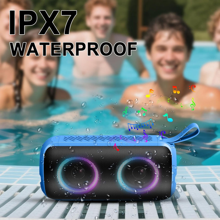 Tragbarer Bluetooth Lautsprecher mit Licht,Bluetooth 5.3 Musikbox,Bass Boost Box mit IPX7 Wasserschu