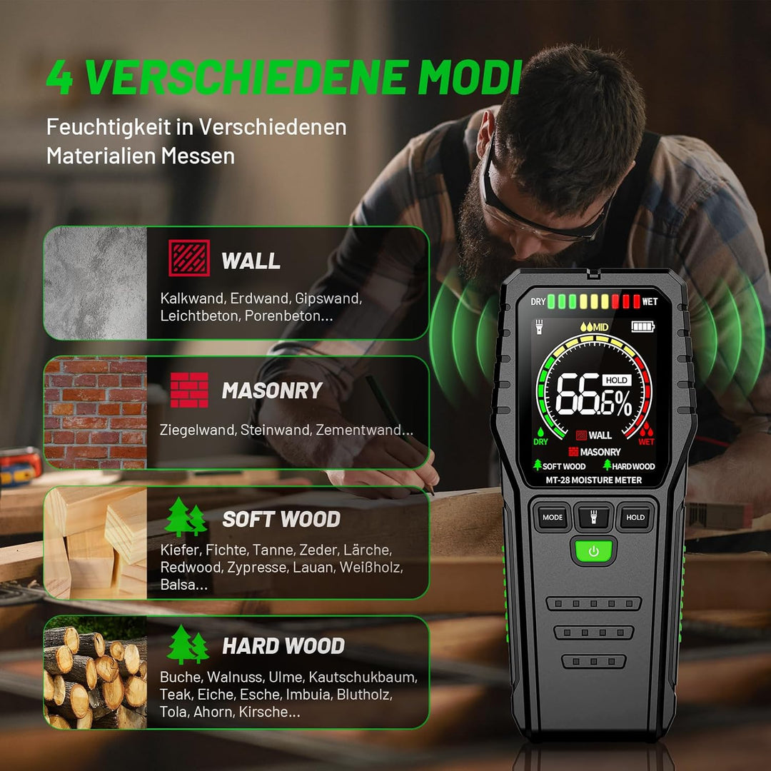 Feuchtigkeitsmessgerät für Wand & Holz – Zerstörungsfreies Feuchtemessgerät und Feuchtigkeitsmesser