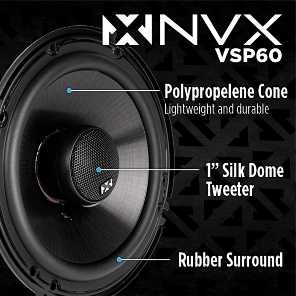 NVX® 2-Wege Koaxial Auto-Lautsprecher [V-Serie] mit Silk Dome Hochtöner, Set von 2 6 inch Coaxial, 6